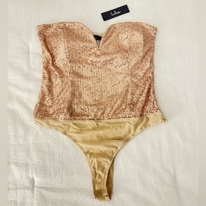 Rose Gold Sequin Strapless Bodysuit